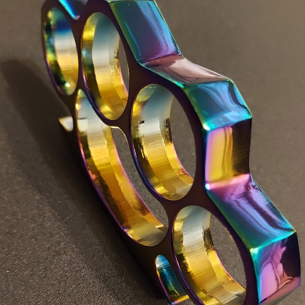Belt Buckle Knuckles Solid Steel, Rainbow Titanium Polished Finish